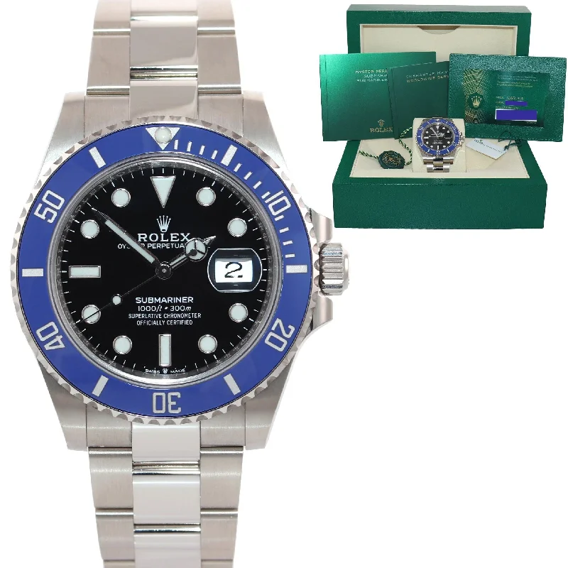 Fashionable men's watches with minimalist leather straps for a casual yet stylish appearance -MINT 2022 NEW PAPERS Rolex Submariner Blue Smurf 126619 White Gold Watch Box