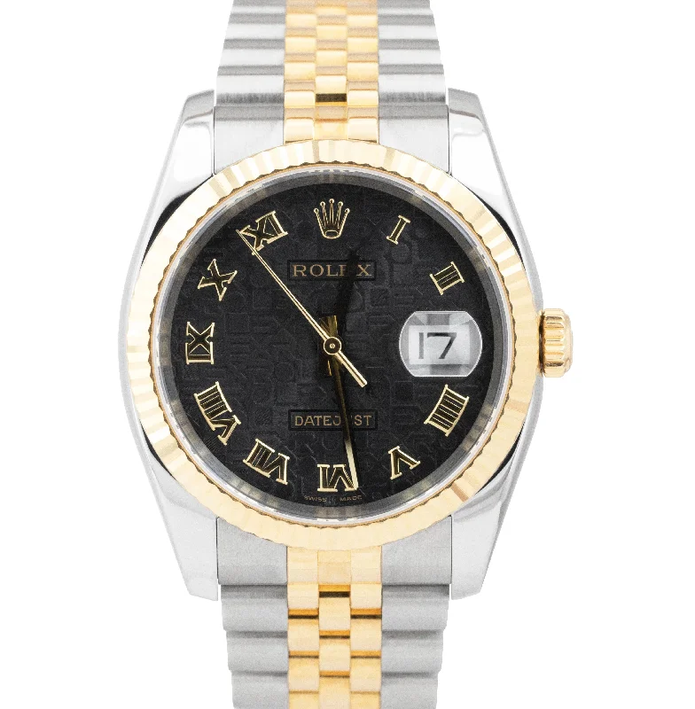 High-tech men's watches with advanced smartwatch features like notifications and music control -MINT Rolex DateJust 36mm 116233 Two-Tone 18K Gold Steel Black Computer Watch