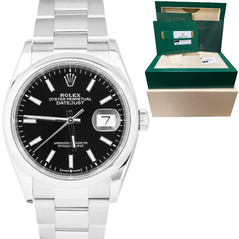 Stylish men's watches with integrated Bluetooth features for seamless connectivity with mobile devices -MINT Rolex DateJust 36mm Black Stainless Steel Smooth Bezel Oyster Watch 126200