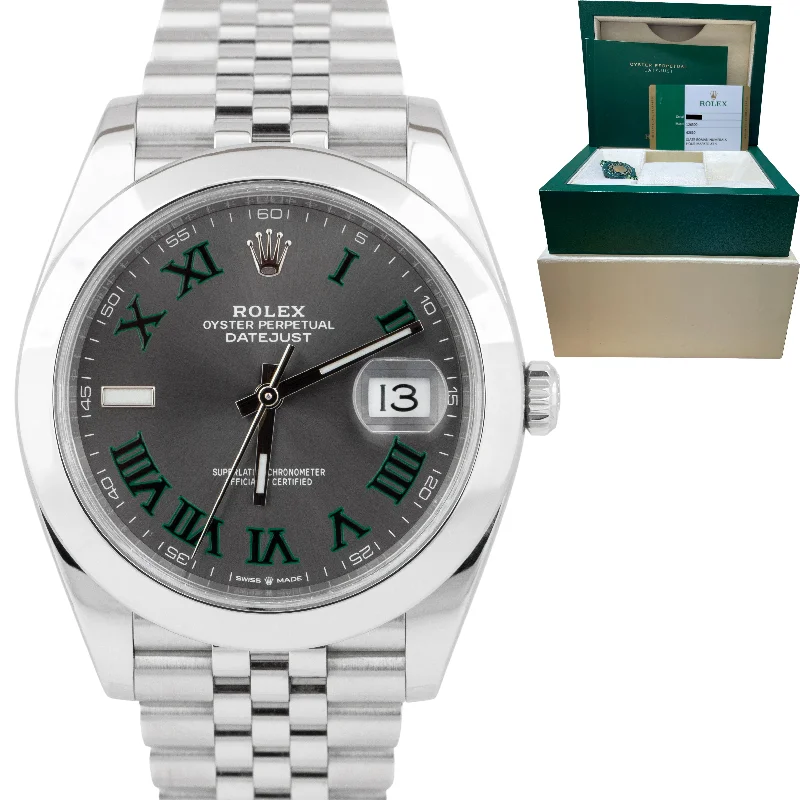 Men's watches with adjustable bands for a custom fit and comfortable wear throughout the day -MINT Rolex DateJust 41 Wimbledon Grey 41mm Steel Smooth Jubilee Watch 126300