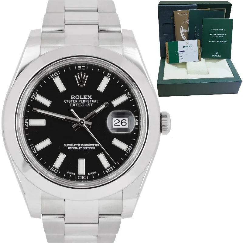 Affordable men's watches with chronograph functions for both style and utility -MINT Rolex DateJust II 41mm Black Smooth Bezel Stainless Steel Watch 116300 B+P