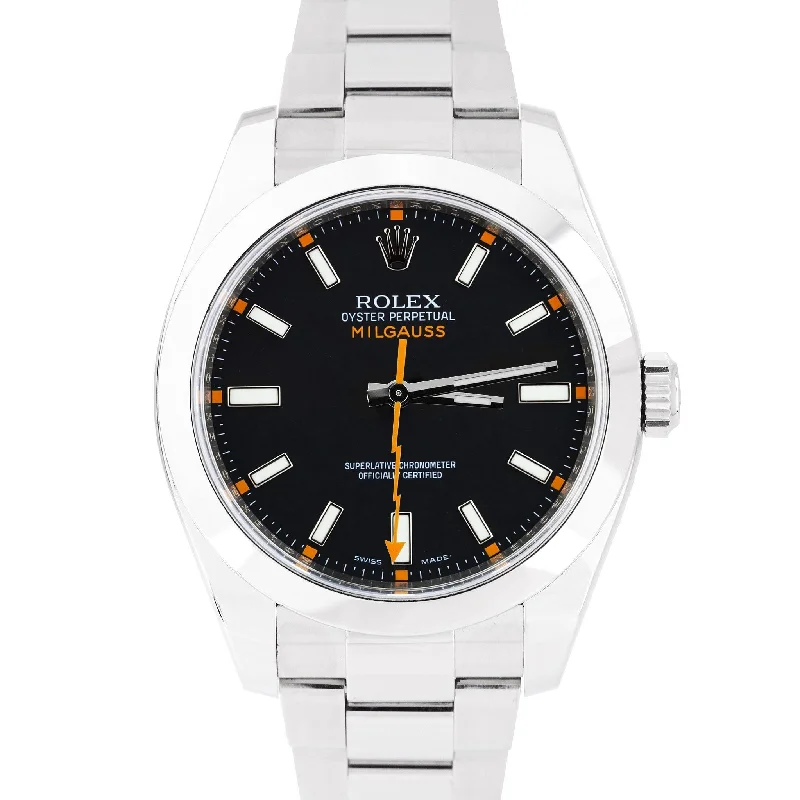 Fashionable men's watches with minimalist leather straps for a casual yet stylish appearance -MINT Rolex Milgauss 116400 Anti-Magnetic Black Stainless Steel Oyster 40mm Watch