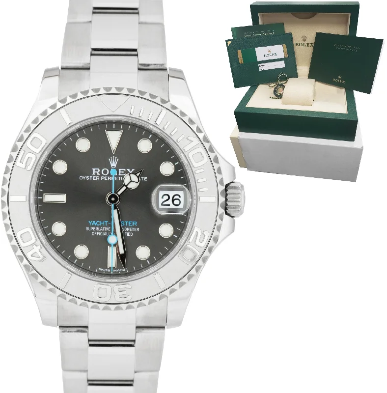 Luxury men's watches with stainless steel bands for a sleek and elegant appearance -MINT Rolex Yacht-Master Midsize PAPERS Steel Rhodium Gray 37mm Watch 268622 B+P