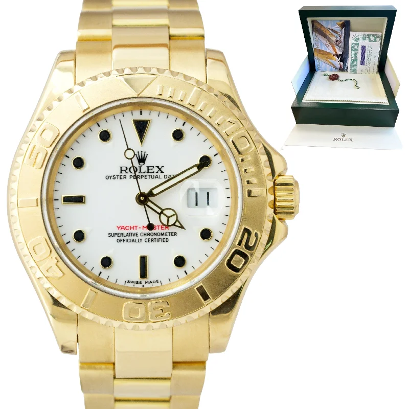 Men's watches with dual time zone features for international travelers and frequent flyers -MINT Rolex Yacht-Master YM1 White 18K Yellow Gold Oyster 16628 40mm Watch B+P