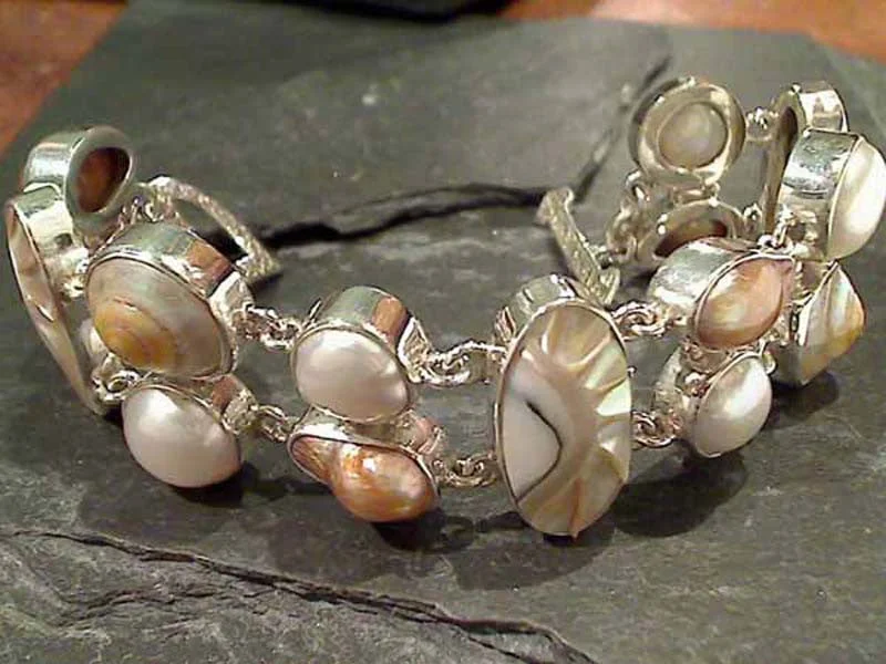 Radiant zircon bracelets swaying with brilliance -7" Shells, Pearls, Sterling Silver Bracelet