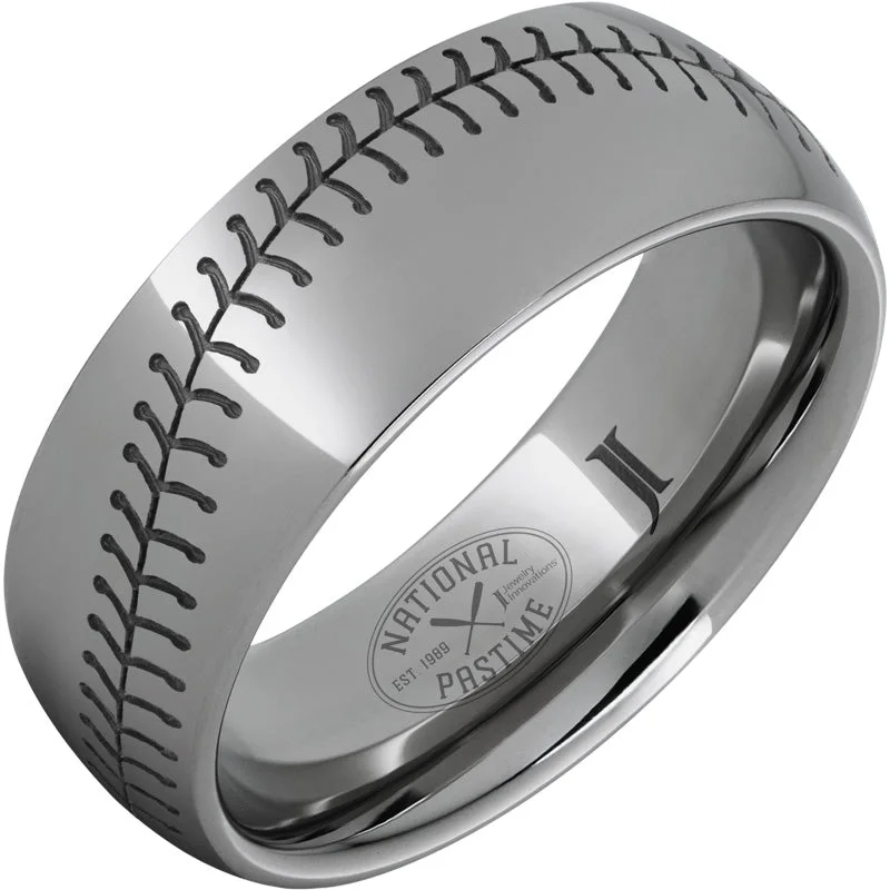 Majestic emerald gemstone rings for statement luxury -National Pastime Collection™ Rugged Tungsten™ Domed Baseball Ring