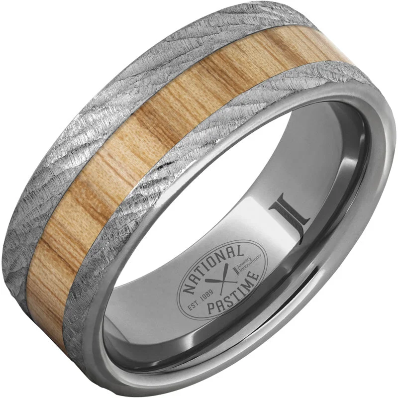 Bright citrine gemstone rings for cheerful daily wear -National Pastime Collection™ Rugged Tungsten™ Ring with White Ash Vintage Baseball Bat Wood Inlay and Bark Finish