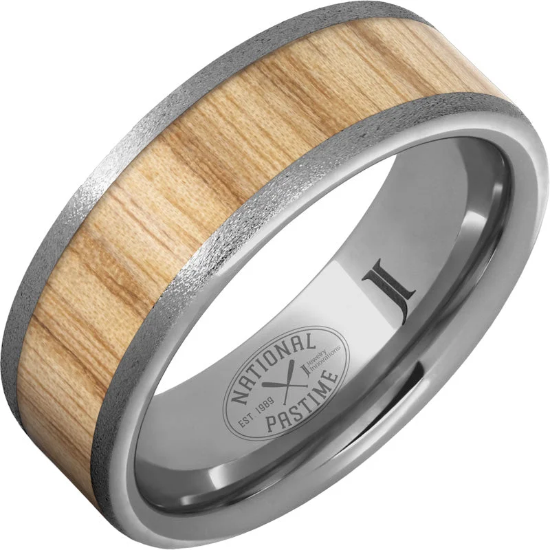 Lustrous pearl gemstone rings enhancing simple sophistication -National Pastime Collection™ Rugged Tungsten™ Ring with White Ash Vintage Baseball Bat Wood Inlay and Stone Finish