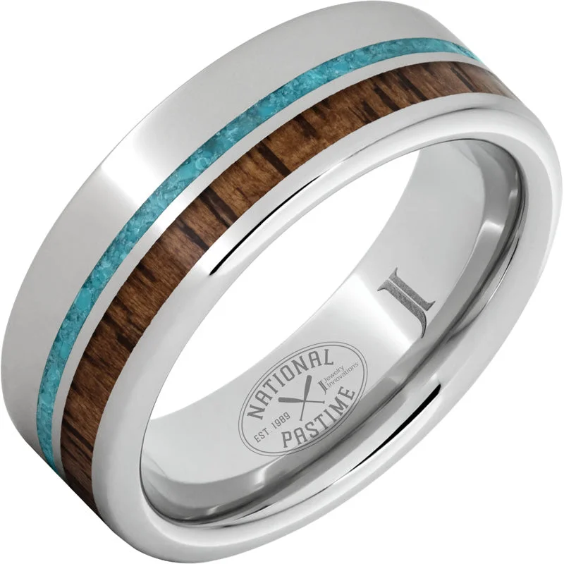 Lively peridot gemstone rings for fresh green shine -National Pastime Collection™ Serinium® Ring with Hickory Vintage Baseball Bat Wood and Turquoise Inlays