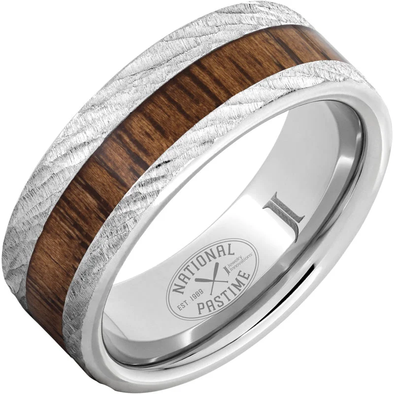 Cool topaz gemstone rings for sleek winter sparkle -National Pastime Collection™ Serinium® Ring with Hickory Vintage Baseball Bat Wood Inlay and Bark Finish