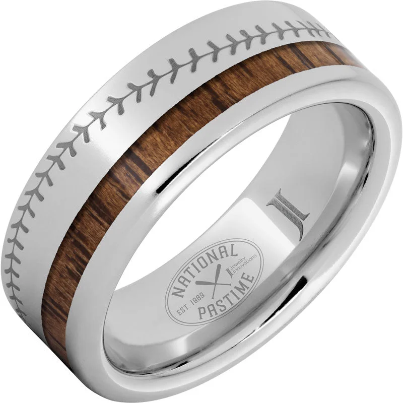 Bright citrine gemstone rings for cheerful daily wear -National Pastime Collection™ Serinium® Ring with Hickory Vintage Baseball Bat Wood Inlay and Baseball Stitch Engraving