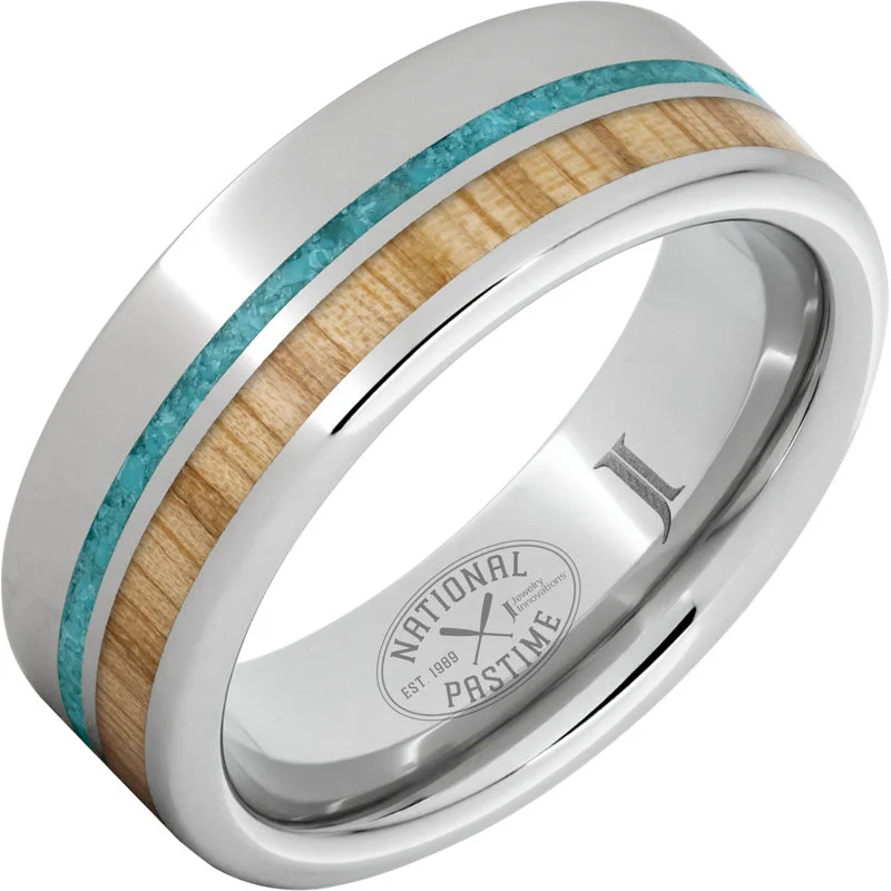 Golden citrine gemstone rings uplifting any outfit -National Pastime Collection™ Serinium® Ring with White Ash Vintage Baseball Bat Wood and Turquoise Inlays