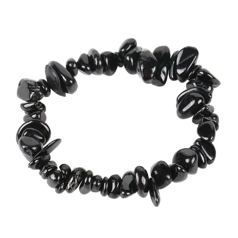 Polished hematite bangles with metallic gray sheen -Natural Black Tourmaline Chip Bracelet