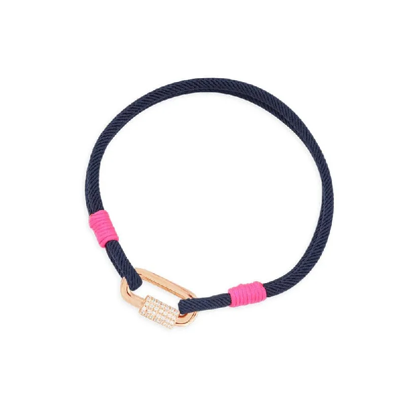 Subtle morganite bangles in soft peachy hues -Navy and Pink Friendship Bracelet with Chain Link - Pink Silver