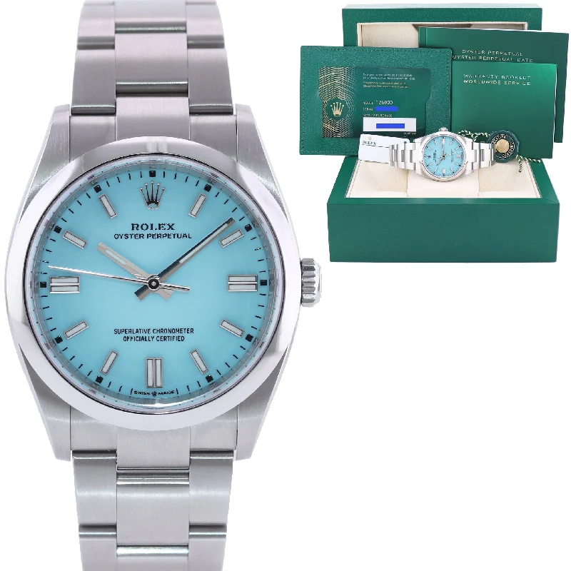 Modern men's watches with sleek, metallic finishes and minimalist dials for a stylish, everyday look -NEW 2022 PAPERS Rolex Oyster Perpetual 36mm TIFFANY BLUE Oyster Watch 126000