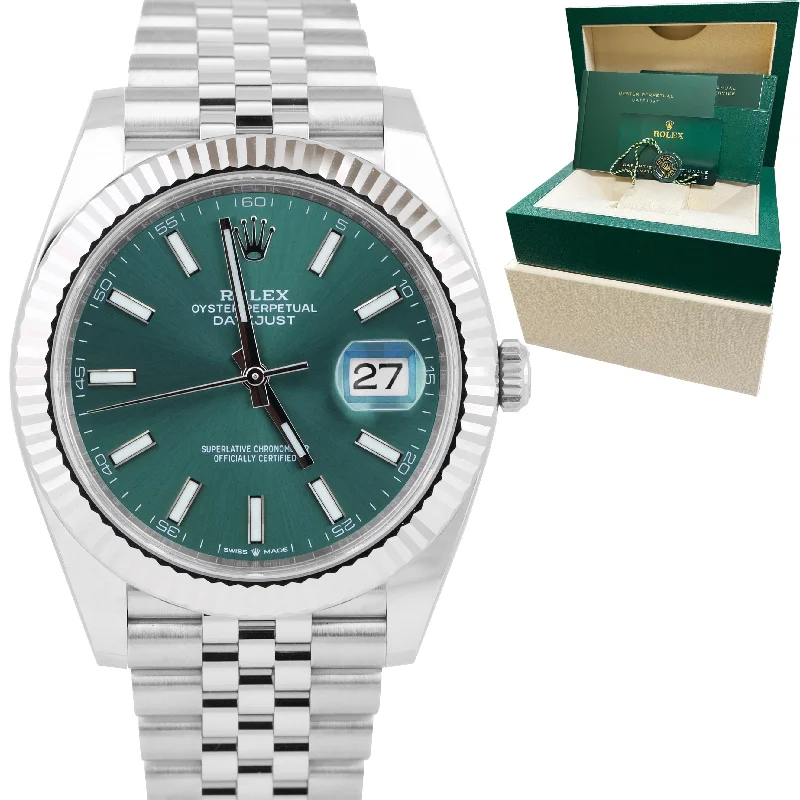 Men's watches with oversized dials and large numerals for bold, attention-grabbing fashion -NEW DEC 2022 Rolex DateJust 41 Mint Green Stainless Steel 41mm Watch 126334 CARD