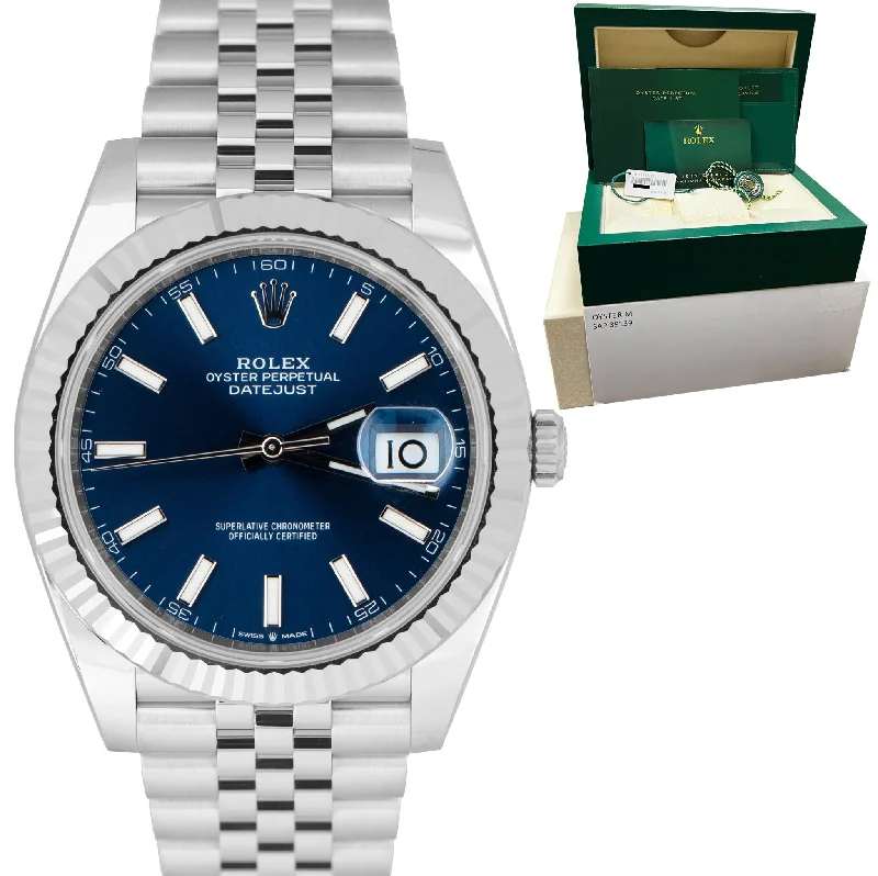 Men's luxury watches with intricate mechanical movements for true watch connoisseurs -NEW NOV 2022 Rolex DateJust 41 Blue Stainless Steel Jubilee 41mm Watch 126334