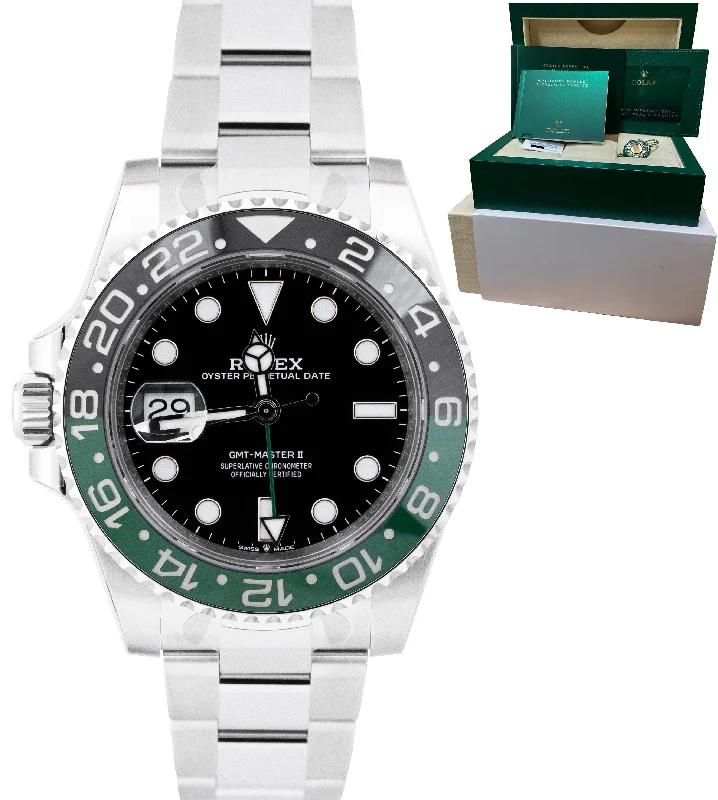 Stylish men's watches with leather bands for a classic and sophisticated look -NEW 2022 Rolex GMT-Master II SPRITE Stainless GREEN Oyster Watch 126720 VTNR