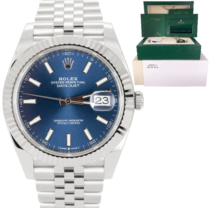 Limited-edition men's watches with special features and designs for collectors and watch lovers -NEW SEPT. 2022 Rolex DateJust 41 Blue Stainless Steel Jubilee 41mm Watch 126334