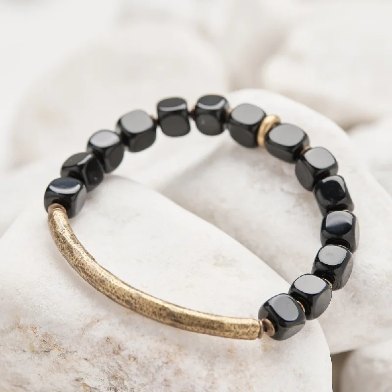 Rustic bone bangles for primal organic appeal -Obsidian Stone Copper Protection Bracelet