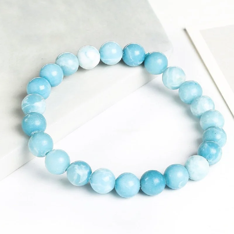 Sleek gold bangles for elegant everyday stacking -Oceanic Blue Larimar Bead Bracelet