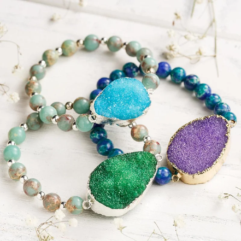 Shimmering sunstone bracelets with golden flecked glow -Oceanic Druzy Bracelet