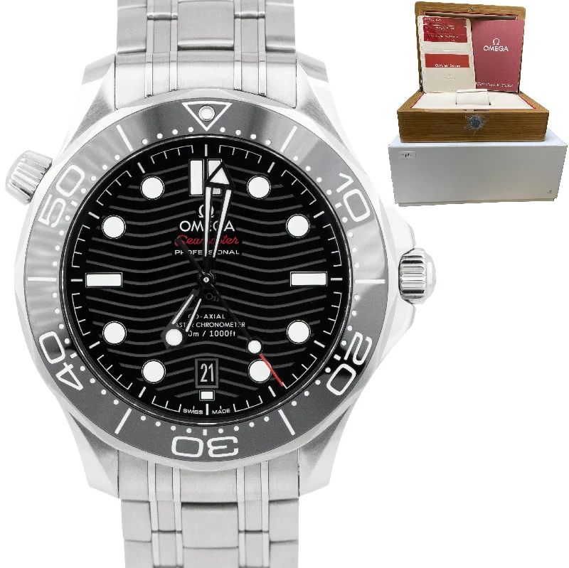 Fashionable men's watches with minimalist leather straps for a casual yet stylish appearance -Omega Seamaster Diver 300M 42mm Black Wave Steel 210.30.42.20.01.001 Watch