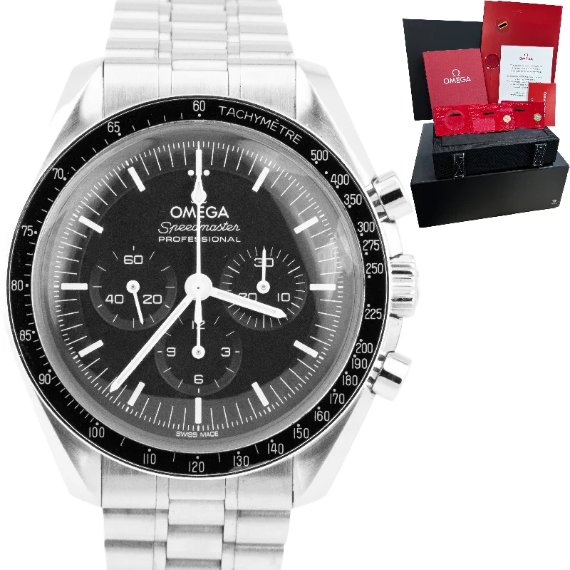 Men's watches with leather straps and chronograph dials for a sporty yet elegant appearance -Omega Speedmaster Hesalite Stainless Steel 42mm Watch 310.30.42.50.01.001 CARD