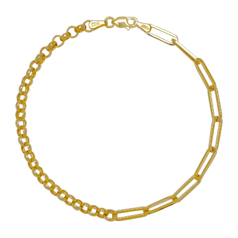 Delicate charm bracelets with dangling personalized tokens -Paperclip and Rolo Chain Bracelet in 14Kt Yellow Gold (7 1/2 inches)