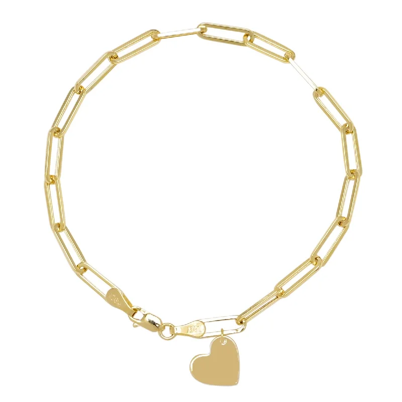 Sunny topaz bracelets for crisp clear sparkle -Paperclip Heart Bracelet in 14kt Yellow Gold (7 1/2 inches)