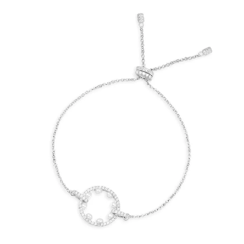 Delicate chain bangles connecting gems with elegance -Pavé Adjustable Bracelet with Pearl