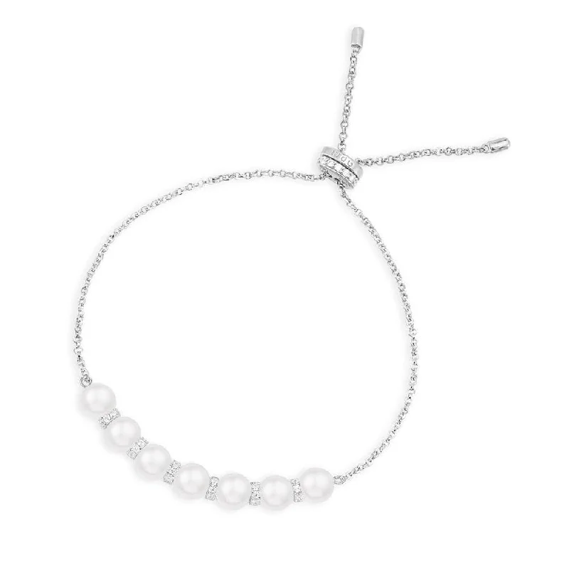 Sleek matte bangles for understated modern finish -Pearl Adjustable Bracelet - Silver