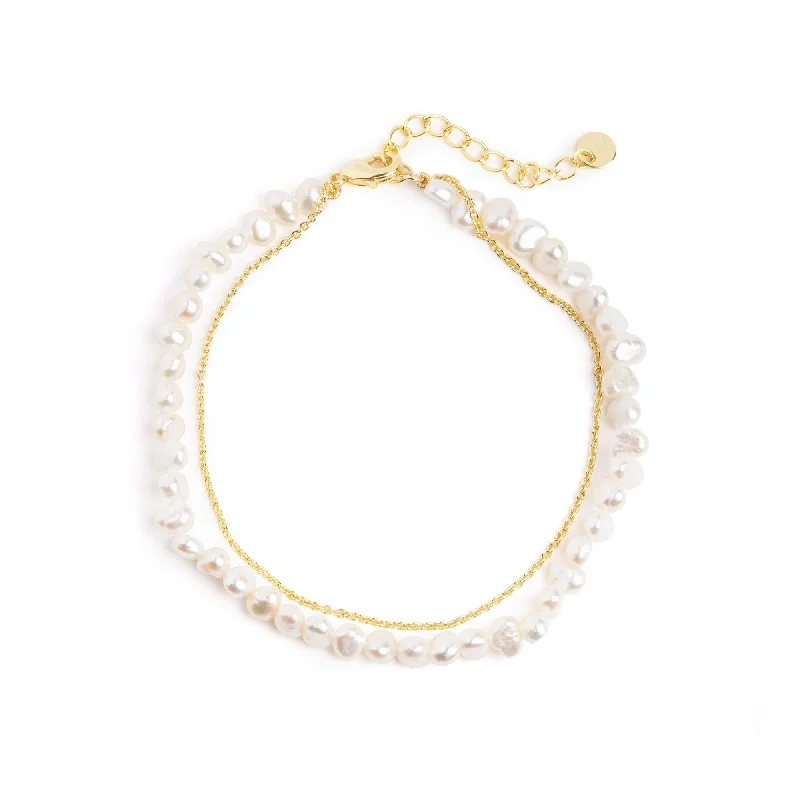 Sleek gold bangles for elegant everyday stacking -Pearl Chain Gold Bracelet