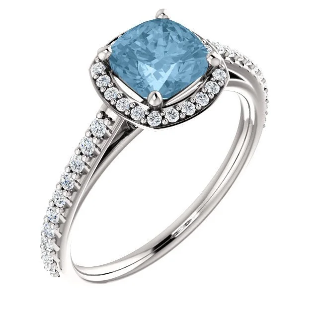 Refined pearl gemstone rings for polished elegant style -PLATINUM 1.42 CT SKY BLUE TOPAZ & 1/3 CTW DIAMOND HALO RING