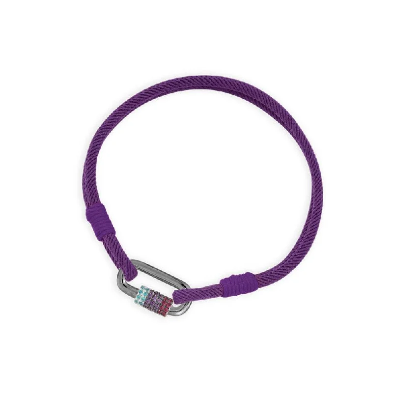 Sculpted gold bracelets with artistic bold designs -Purple Friendship Bracelet with Chain Link - Dark Grey Silver