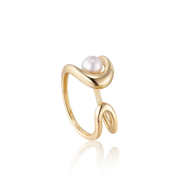 Stunning diamond gemstone rings for love’s shine -Pearl Sculpted Adjustable Ring