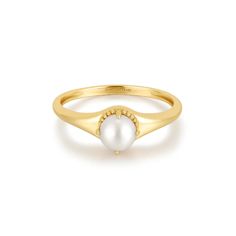 Golden citrine gemstone rings uplifting any outfit -Gold Freshwater Pearl Stacking Ring