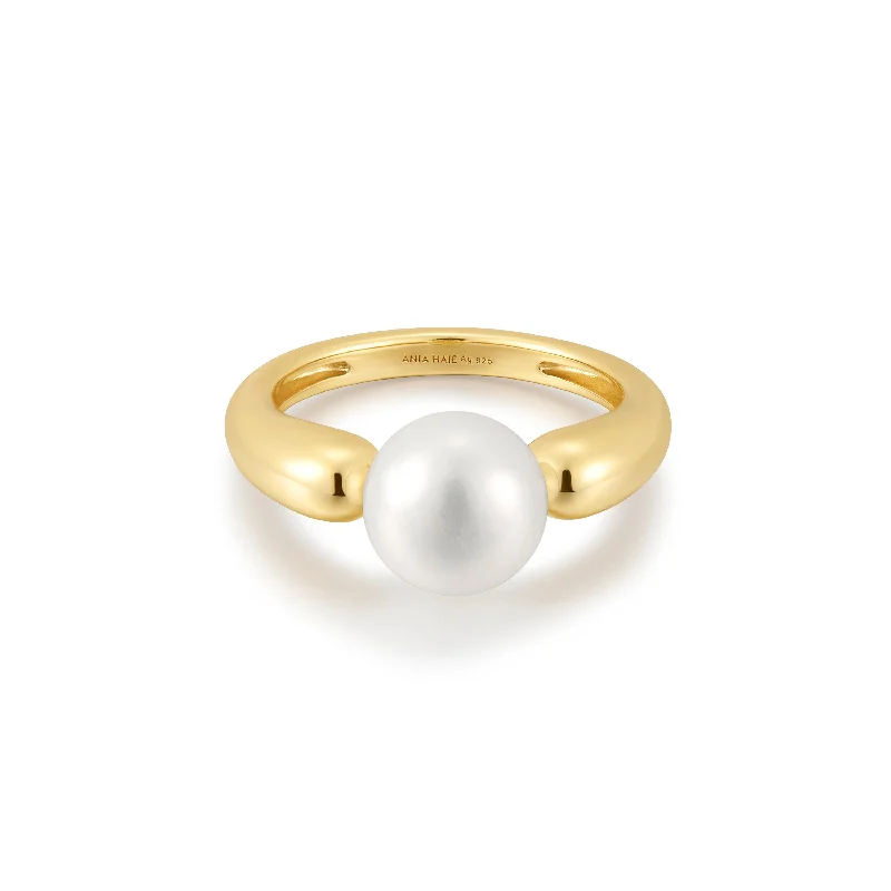 Refined pearl gemstone rings for polished elegant style -Gold Freshwater Sphere Pearl Ring