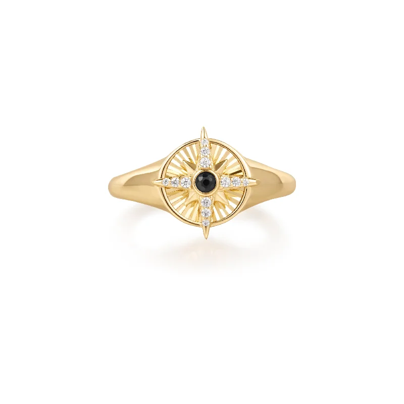 Lavish emerald gemstone rings for extravagant style -Gold Star Signet Ring