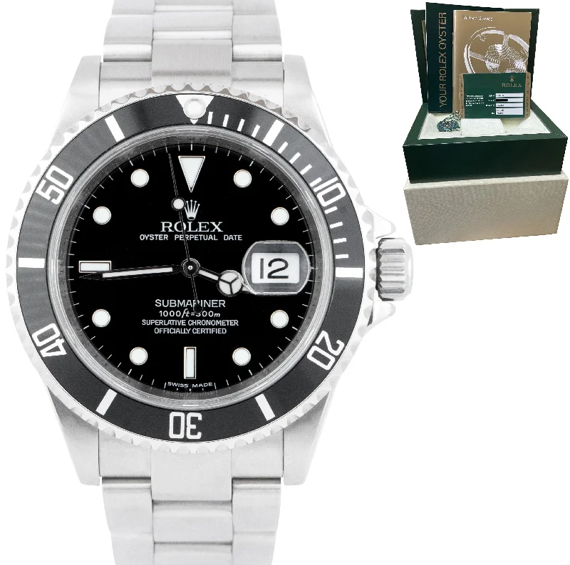 Durable men's watches with shockproof and water-resistant designs for those with an active lifestyle -REHAUT 2010 Rolex Submariner Date Black Stainless Steel 16610 40mm Watch CARD