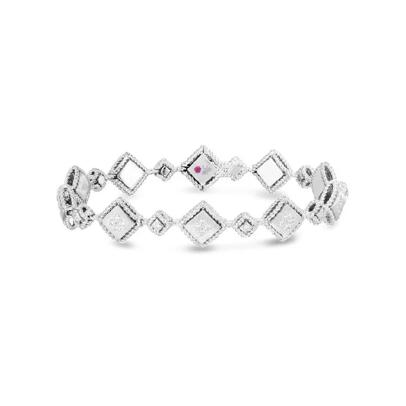 Vintage silver bangles with intricate engraved patterns -Roberto Coin Palazzo Ducale Diamond Alternating Square Bracelet in 18K White Gold