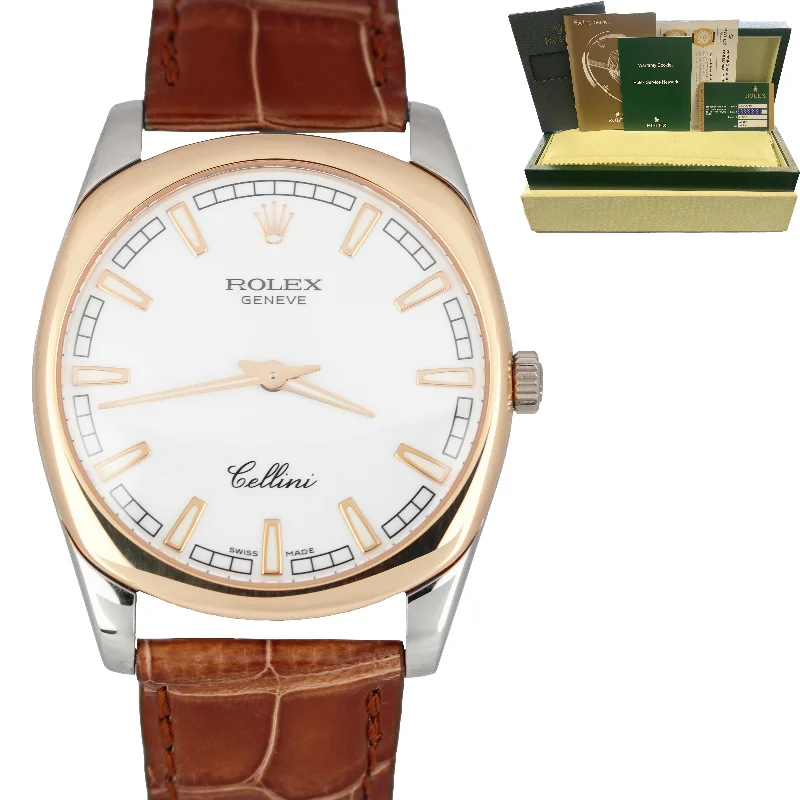 Sophisticated men's watches with gold accents and leather bands for a luxurious, formal look -Rolex Cellini Danaos White Dial 18K Gold 38mm Brown Leather 4243 Watch B&P