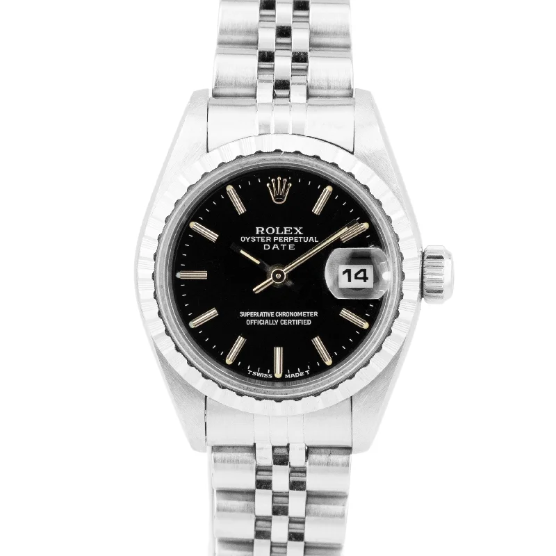 Men's watches with a combination of leather and metal bands for a unique, trendy style -Rolex DateJust 26mm Black Stainless Steel Engine-Turned Jubilee Watch 69240