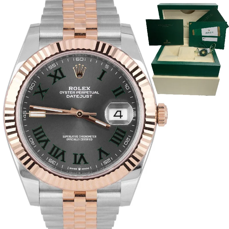 Men's watches with high-performance features like water resistance and scratch-resistant sapphire glass -Rolex DateJust 41 126331 WIMBLEDON Gray Everose Gold 18K Two Tone Watch CARD