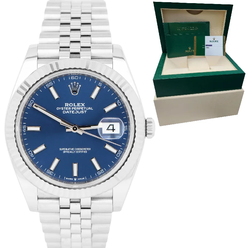 Classic men's watches with a two-tone design and polished steel finish for elegance and sophistication -Rolex DateJust 41 Blue Stainless Steel Jubilee 41mm Watch 126334 BOX & PAPERS