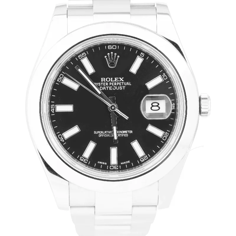 Innovative men's watches with smart technology like fitness tracking and mobile notifications -Rolex DateJust II Black Smooth Bezel Automatic Stainless Steel 116300 41mm Watch