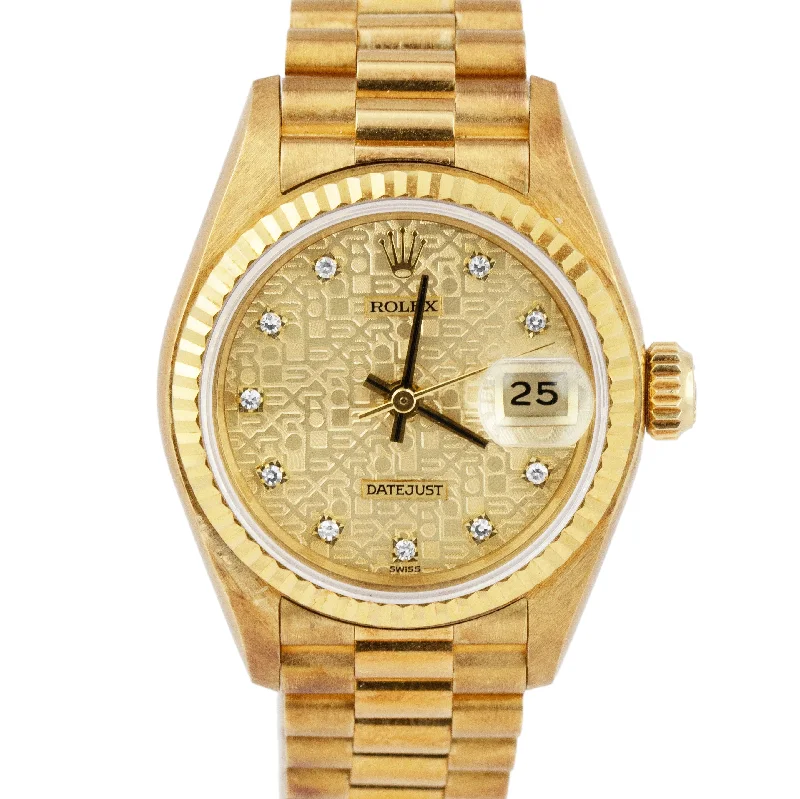 Classic men's watches with a two-tone design and polished steel finish for elegance and sophistication -Rolex DateJust President 26mm Champagne Diamond Jubilee Dial Gold Watch 69178