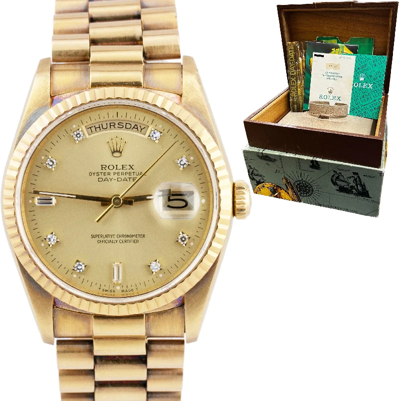 Men's watches with sport-inspired designs and features for both functionality and style -UNPOLISHED Rolex Day-Date President 36mm DIAMOND 18K Gold Watch 18238 BOX PAPERS