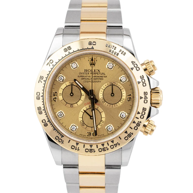 Stylish men's watches with mesh bands for a contemporary and lightweight accessory -Rolex Daytona Champagne Diamond Chronograph Two-Tone Gold Steel Watch 116503