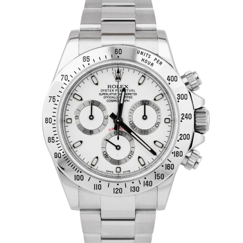 Vintage men's watches with metal bands and traditional designs for collectors and enthusiasts -Rolex Daytona Cosmograph White CHROMALIGHT REHAUT Stainless 40mm 116520 Watch